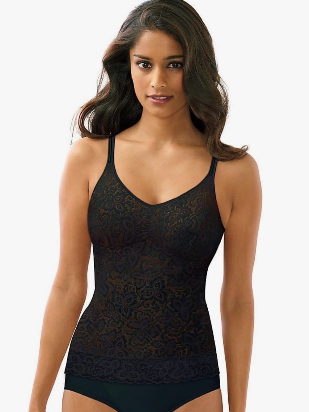 Bali Firm Control Cami Semi Sheer Lace Smooth Adjustable Straps Black Size M